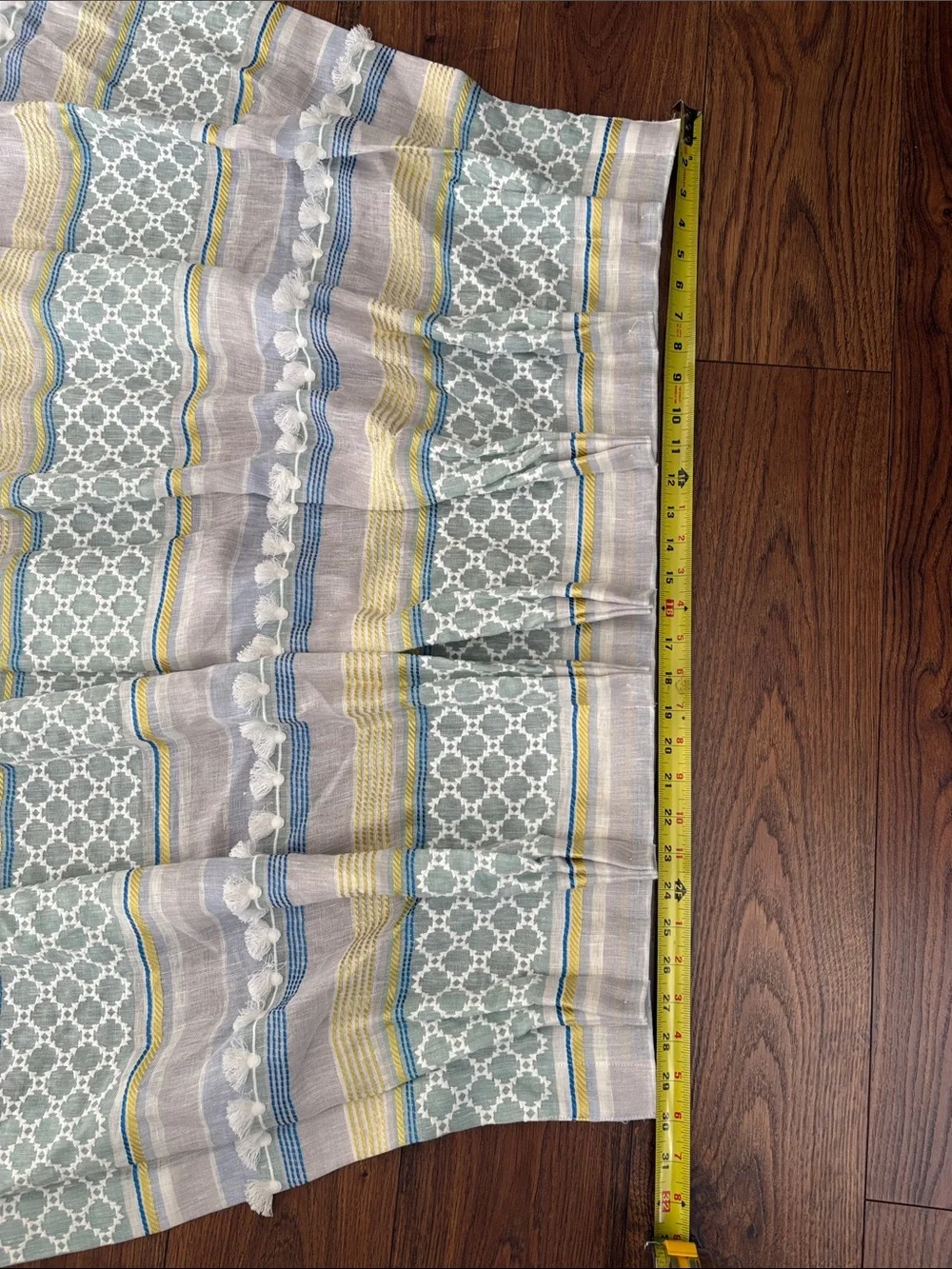 Custom Striped Geometric Blue Green Window Curtain Panels-2Sets